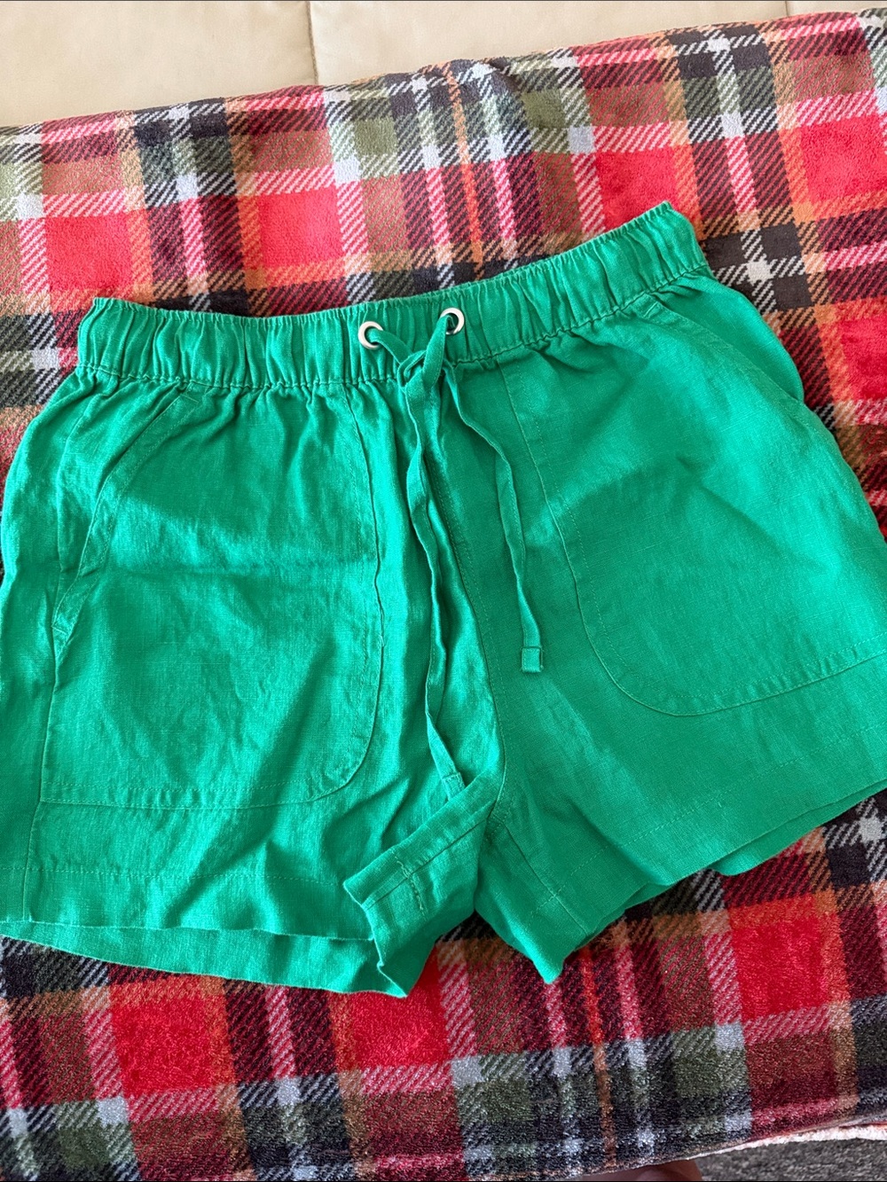 C&C California Bright Green Linen Drawstring Shorts